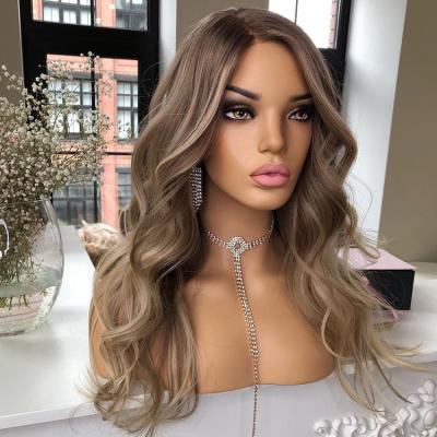 China Premium 100% Virgin Hair Wigs Ash Root Straight Jewish Mongolian Wavy Root Blonde Wigs Highlights Lace Up Wig for sale