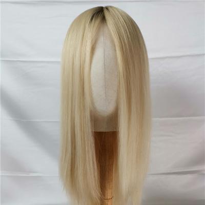 China Straight Blonde Medical Wig Hand-Fully Tied Swiss Lace Top Swiss Lace Kosher Front Jewish Wigs Brown Root Wigs for sale