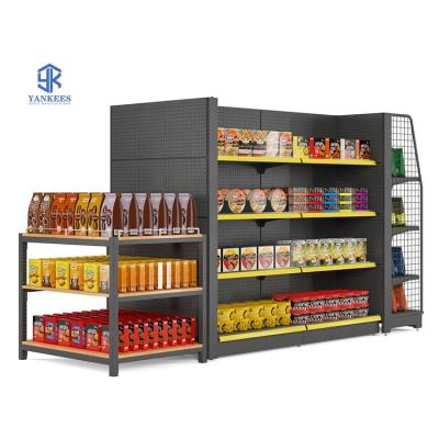 China Double Sided Fashion Gondola Supermarket Shelf Store Top Display Shelving Good Rack Grocery Display Rack for sale