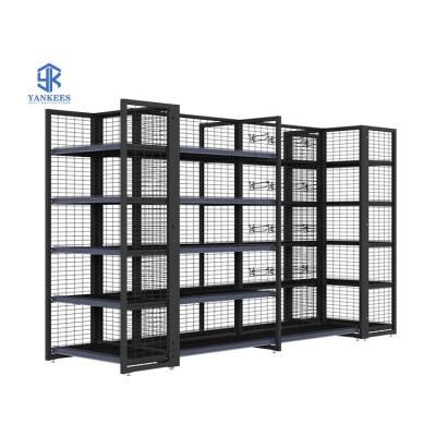 China Modern Used Wholesale Double Sided Supermarket Gondola Rack And Vending System Grocery Metal Shelf Display Rack for sale