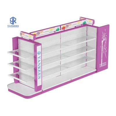 China Single Sided Grocery Store Display Stands Supermarket Shopping Makeup Products Show Racks With Lights for sale