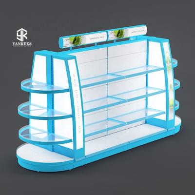 China Single Sided New Supermarket Racking Grocery Listing Gondola With Light Baby Care&Skin Care Products Show Rack for sale