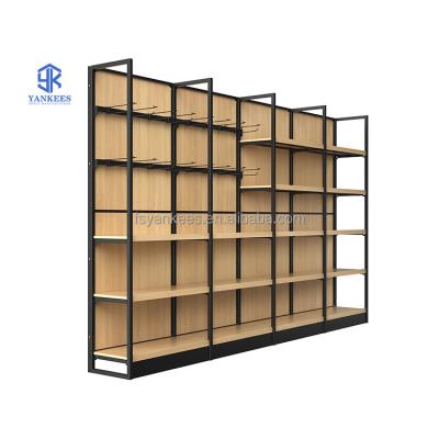 China High quality double sided wooden and metal display racks for sale