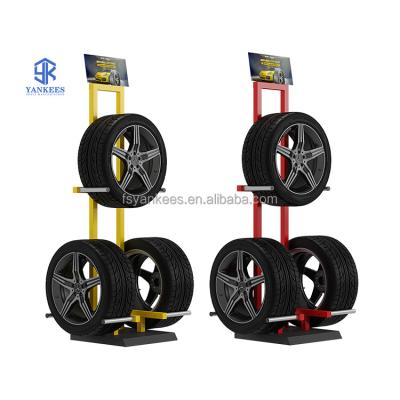 China Manufacturer Wholesale Double Sided Car Wheel Metal Rack Display Motorcycle Floor Stand Tire Display Stand for sale