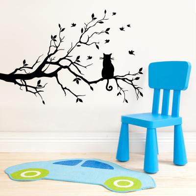 China Lovely Cat Bird Tree Wall DIY Cartoon Wall Stickers Living Room Bedroom Removable Creative Recyclable Kids Wall Decals for sale