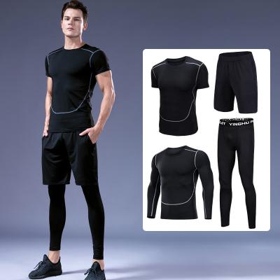 China 4 Pieces Men's Breathable Elastic Quick Dry Gym Clothing Running Jacket And Gaiters Pants Set Men's Gym Fitness Training Clothing for sale