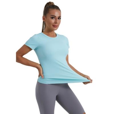 China Free Sample TX001 Breathable Curved High Edge Shirts Quick Dry Elastic Slim Shirts For Women Workout Gym Yoga Soft T-shirt for sale