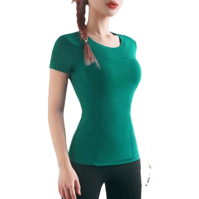 China Breathable Custom Made Women Short Sleeve Yoga Wear Gym Fitness Yoga Loose Top T-Shirt For Woman for sale