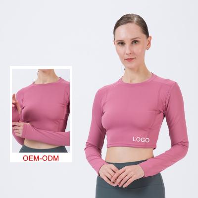 China Breathable Glove-Shape Custom Cuff Long Sleeves Women Sweatshirts Workout Yoga Slim Quick Dry Fit Sport Shirt for sale