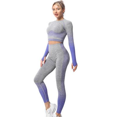 China Breathable Fitness Apparel Gym Yoga Sports Fit Seamless Long Sleeve Crop Top Sweatpants High Waisted Gaiters Pants Bars Knitted Yoga Set for sale