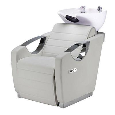 China Electric Gray Leather Station Gray Leather Washing Bed Hair Shampoo Bed Unit Waxing Salon Chair Electric Shampoo Massager Chair for sale