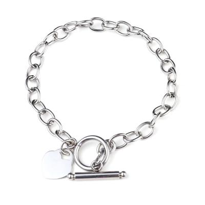 China Trendy European and American heart-shaped pendant jewelry of fashion accessories stainless steel chain bracelet men's and women's gift for sale