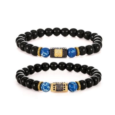 China Hot FASHIONABLE new style rock stone obsidian beaded natural stone bead bracelet imperial zircon stone with wolf head for sale