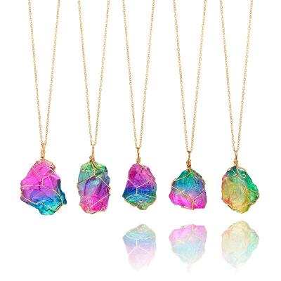 China Europe and America Customizable Colorful Natural Raw Stone Winding Crystal Transparent Multicolor Chain Necklace for sale