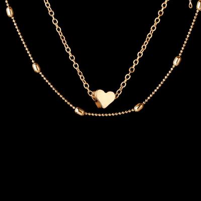 China Popular Hiphop Hot Selling Simple Style Small Love Heart Necklace For Women Double Clavicle Pendant Necklace for sale