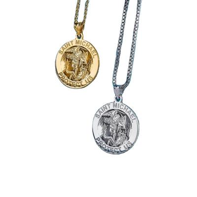 China New Religious Hot Sale Round Angel Saint Michael Medal Necklace for sale