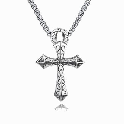 China Europe and America fashion punk fashionable retro male carved titanium steel men and women crossed personality pendant necklace for sale