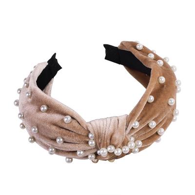 China And American Flannel+Pearl European Velvet Pearl Gold Velvet Pearl Knotted Headband Headband Hair Accessories for sale