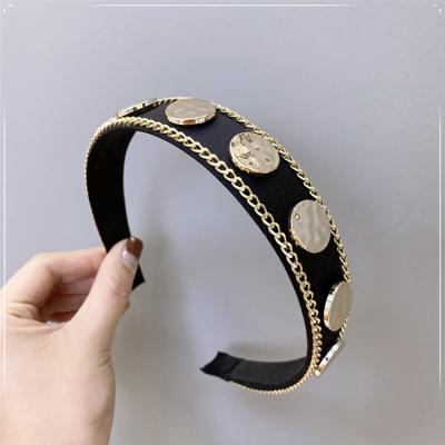 China ALLOY French women's retro style wide-brimmed headband hair accessories alloy hair chain hole chain temperament for sale