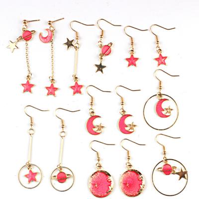 China Japanese and Korean fresh blue starry tassel planet sky small heart girl earrings simple asymmetrical earrings female long earrings for sale