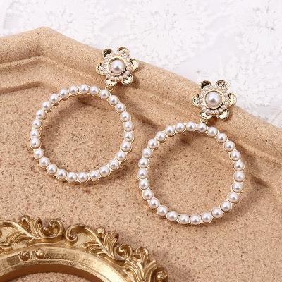 China Wholesale Fashionable Round Female Gemstone BOHEMIA Pearl Needle Flower Silver Earring Earring Jewelry for sale