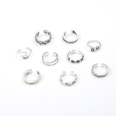 China European and American European and American open ring pattern new wave ring beach foot joint 9 piece set for sale