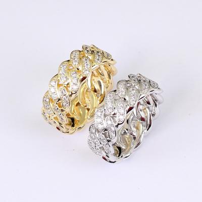 China Europe and America Hip Hop Ring Micro-set Zircon Ring 8mm Shape Cuban Chain Ring for sale