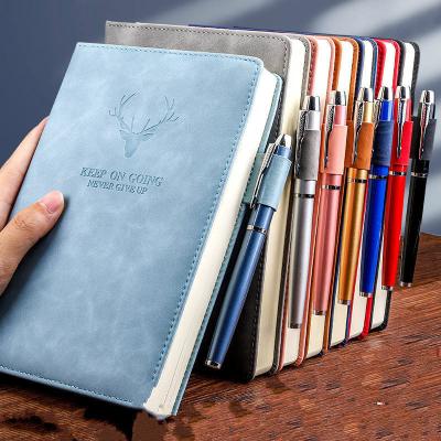 China High Quallity Leter Custom Printing 2022 Hardcover Line Journal Box Sets A5 Diary Notebook Gift Set With Pen Extra-thick Wax-feeling Leather for sale