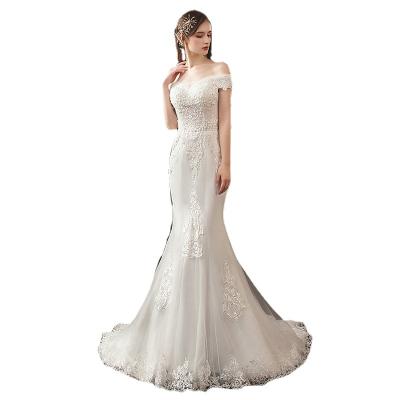 China New Senator Style Off-the-Shoulder Bride's Anti-wrinkle S680F Comes Out Slim Looks And Starry Light Mermaid Wedding Dress for sale