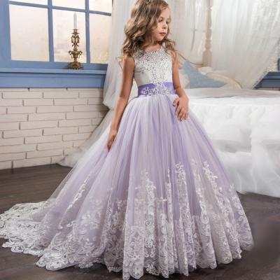 China S644F Long Pettiskirt Princess Girls Wedding Dresses New Children's Clothing Sleeveless Lace Party Flower for sale