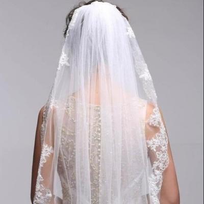 China New Hot Sale High Quality Soft Touch Fashion White Lace S175A 2021 Wholesale Custom Luxury Design Lace Bride Wedding Veils/Ivory for sale