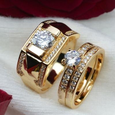 China S389F Fashionable Elegant Hot Sale 18k Yellow Gold Plated Couple Inlaid Zircon Men's And Women's Rings for sale