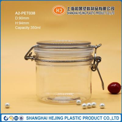 China Clear 350ml Cosmetic Candy Plastic Jar And Container With Metal Lock for sale