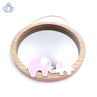 China Decorative Dolphins Decorate Round Wall Mirror | Circular wooden frame mirror for easy hanging | Perfect for kids room, living room for sale