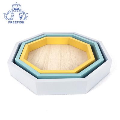 China China Set Of 3 Wooden Trays Octagonal Design, Octagonal Fruit Tray Wooden Fruit Bowl Household Fruit Basket for sale