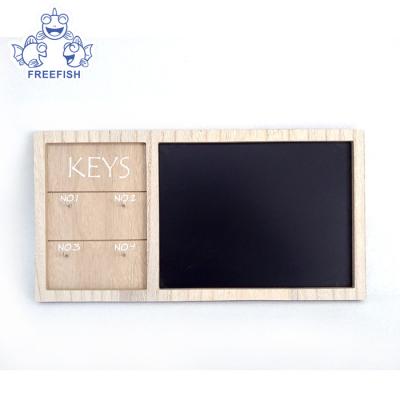 China Country Wooden Wall Mounted Wood Framed Note Chalkboard With 4 Hooks For Hat Coat Keys for sale