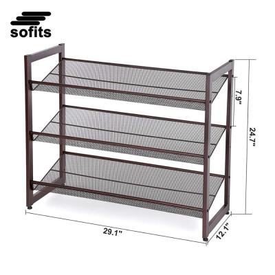 China Portable 3 Row Shoe Rack With Flat Oblique Adjustable Picks for sale