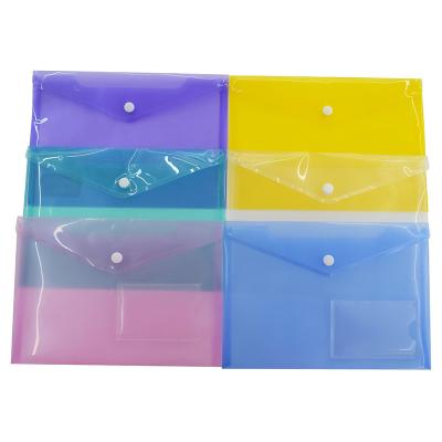 China PP A4/A5 transparent colorful file bag with business card pocket snap button customized snap file bag for sale