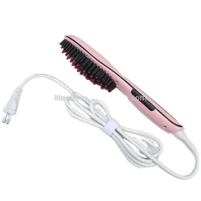 China Household Pink Smooth Ceramic Electric Brush Hair Straightener Fast Comb for sale