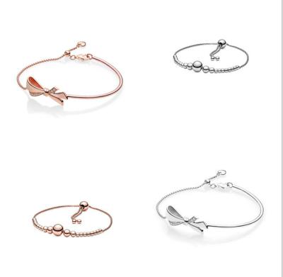 China 100%S925 Silver CLASSIC Hot Bow Adjustable Bracelet Rose Gold Beads Gift For Women Original factory manufacture logoALE for sale