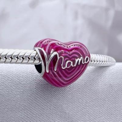 China Trendy New Arrive Rose Red Heart Charm 100%925 Sterling Silver Jewelry I LOVE MOM Mother's Day Gift 1.1 With Original Logo for sale