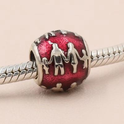 China Hot Fashionable Silver S925 Happy Family Charm Fit Red Bracelet Pandoraers With Original Logo Women High Quality Wholesale Gift for sale