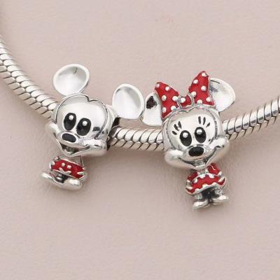 China S925 charm fit bracelet cute hot silvery cartoon minnie micky with original logopan highdoraers quality wholesale kids for sale