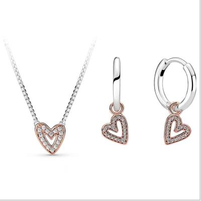 China Original wholesale logoALE1.1 women CLASSIC Hot Jewelry Set Sterling Silver Full Ring S925 Earring Strap Earring Strap Rose Gold Zircon Set for sale