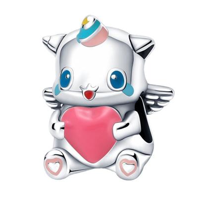 China Cute Cartoon S925 Hot Silver Plated Cute Charm With Red Heart DIY Fit Bracelet Necklace Kids Women 2022 Jewelry for sale