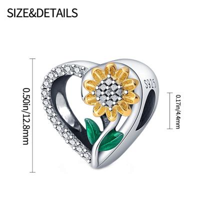 China New Cute S925 Heart Charm Silver Plated Sunflower Fits DIY Designer Jewelry Children's Jewelry Bracelet Necklace for sale