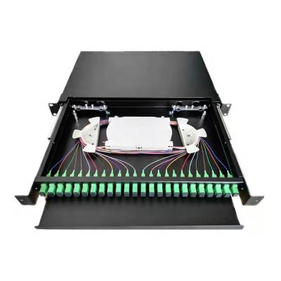 China LAN Supply Various Slide Type Angled Type 12 Port, 24 Port, 48, 64, 96 Port SC ST Fiber Patch Panel for sale