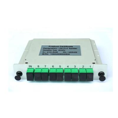 China SC APC, G657A 1x8 single mode fiber optic cassette PLC fiber equipment wholesale 1x8 cassette PLC splitter optical splitter for sale