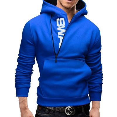 China Custom Embroidered Logo Men's Long Sleeve Anti-Wrinkle Hoodie Casual Sports Big Placket Diagonal Zipper Design Feeling Hot Selling Products for sale