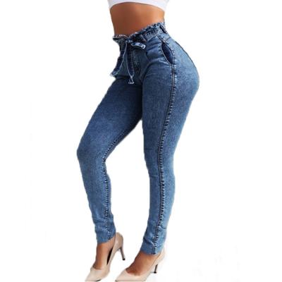 China Tassel Waistband Embroidered Jeans 2022 Factory New Wholesale Customized High Waisted QUICK DRY Slim Elastic Jeans Women for sale